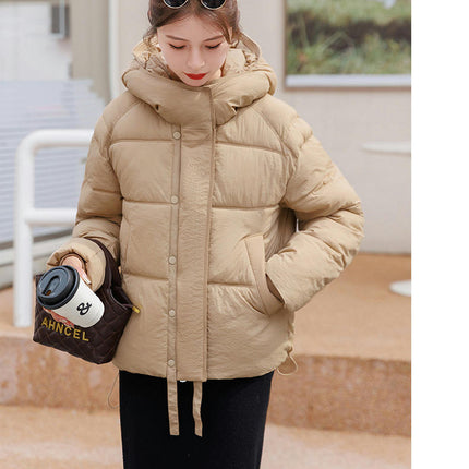 Women's Warm Winter Hooded Puffer Jacket Cropped Padded Zip Up Coat