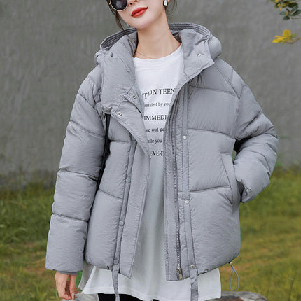 Women's Warm Winter Hooded Puffer Jacket Cropped Padded Zip Up Coat