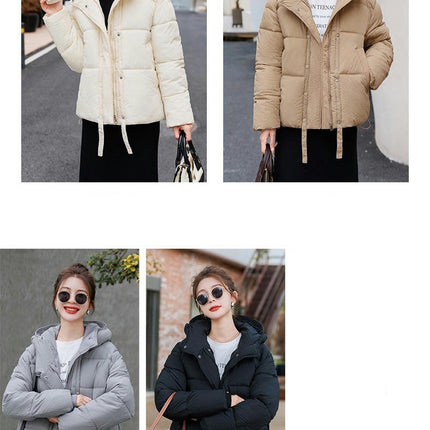 Women's Warm Winter Hooded Puffer Jacket Cropped Padded Zip Up Coat