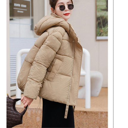 Women's Warm Winter Hooded Puffer Jacket Cropped Padded Zip Up Coat