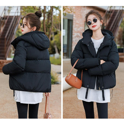 Women's Warm Winter Hooded Puffer Jacket Cropped Padded Zip Up Coat