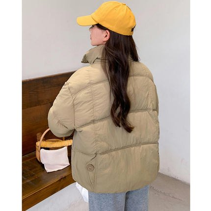 Women's Cropped Puffer Jacket Long Sleeve Stand Collar Padded Coats Full Zip Up Jackets