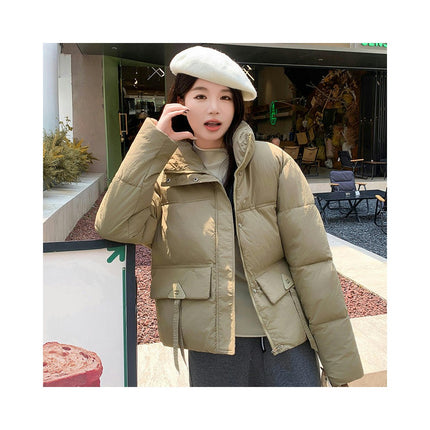 Women Winter Warm Stand Collar Cropped Puffer Down Jacket Coats