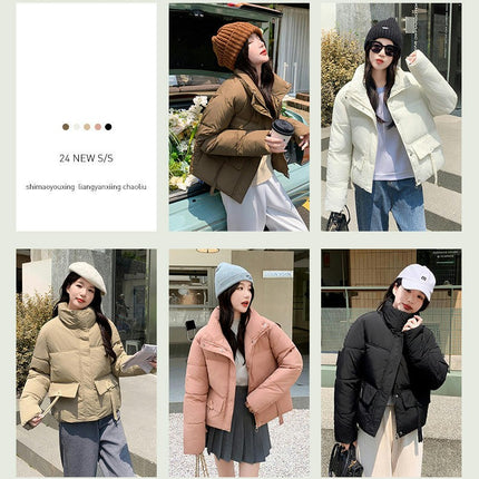 Women Winter Warm Stand Collar Cropped Puffer Down Jacket Coats