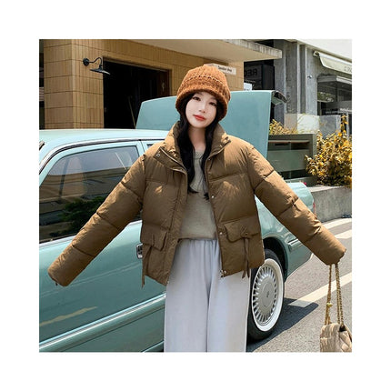 Women Winter Warm Stand Collar Cropped Puffer Down Jacket Coats