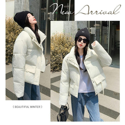 Women Winter Warm Stand Collar Cropped Puffer Down Jacket Coats