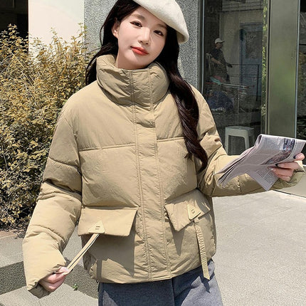 Women Winter Warm Stand Collar Cropped Puffer Down Jacket Coats