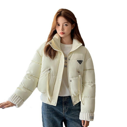 Womens Cropped Zip Up Puffer Jackets Warm Stand Collar Padded Winter Coats