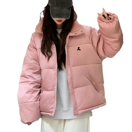 Women's Winter Long Sleeve Zip Puffer Jacket Stand Collar Baggy Short Down Coats