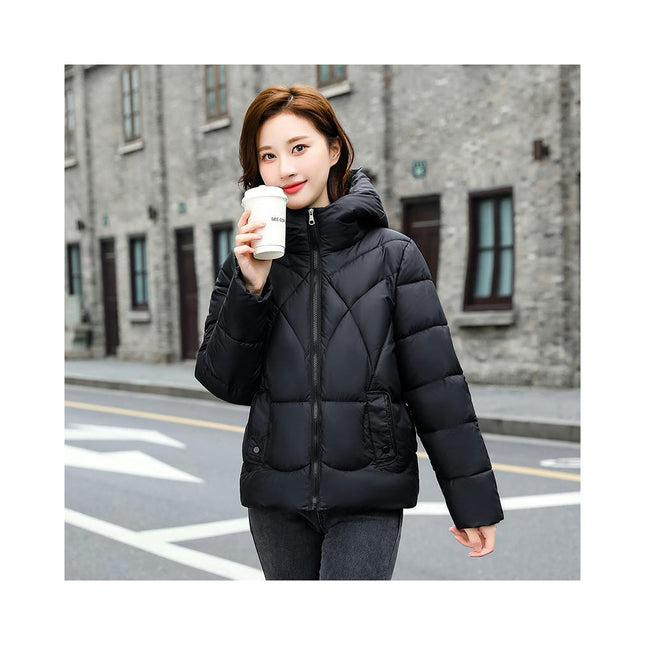 Women's Winter Cropped Puffer Jacket Long Sleeve Zip Hooded Short Down Coat