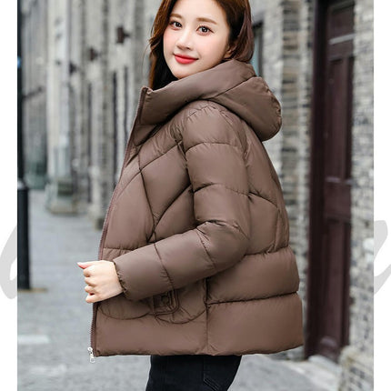 Women's Winter Cropped Puffer Jacket Long Sleeve Zip Hooded Short Down Coat