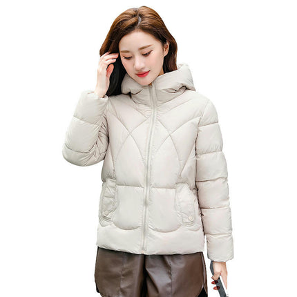 Women's Winter Cropped Puffer Jacket Long Sleeve Zip Hooded Short Down Coat