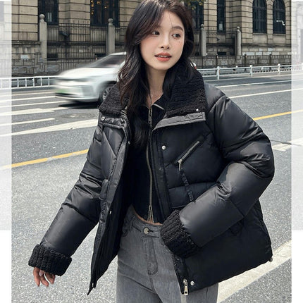 Women's Cropped Puffer Jacket Zip Up Winter Short Padded Coat