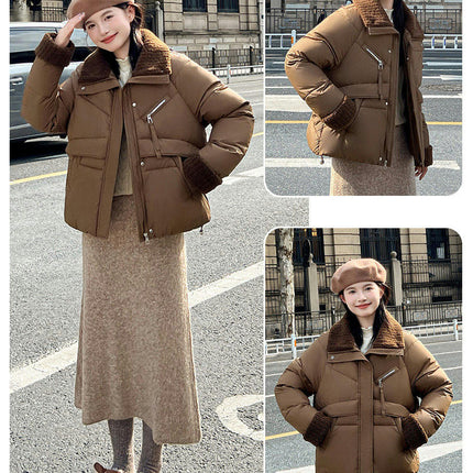 Women's Cropped Puffer Jacket Zip Up Winter Short Padded Coat