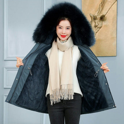 Women's Thicken Coat Warm Fleece Lined Parka Winter Jacket with Faux Fur Hood