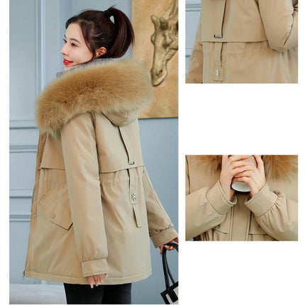 Women's Thicken Coat Warm Fleece Lined Parka Winter Jacket with Faux Fur Hood