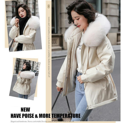 Women's Winter Coat Warm Fleece Line Short Parka Jacket with Faux Fur Hood