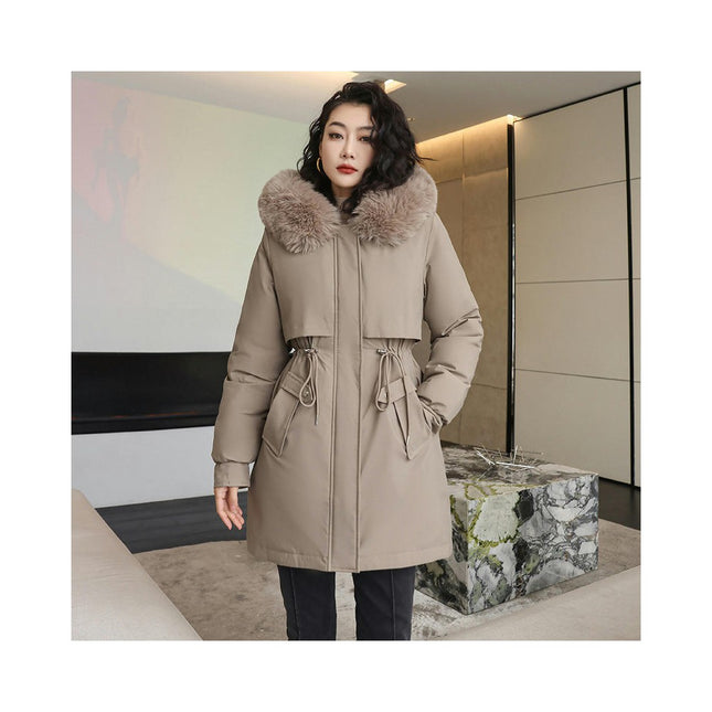 Women's Winter Warm Coat Fleece Line Parka Jacket with Faux Fur Hood