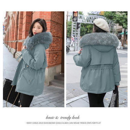 Women's Winter Coat Warm Fleece Line Short Parka Jacket with Faux Fur Hood