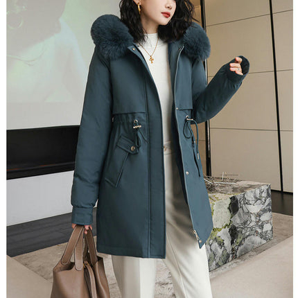 Women's Winter Warm Coat Fleece Line Parka Jacket with Faux Fur Hood