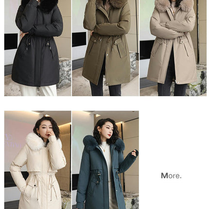 Women's Winter Warm Coat Fleece Line Parka Jacket with Faux Fur Hood