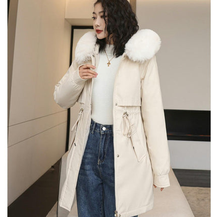 Women's Winter Warm Coat Fleece Line Parka Jacket with Faux Fur Hood