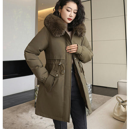 Women's Winter Warm Coat Fleece Line Parka Jacket with Faux Fur Hood