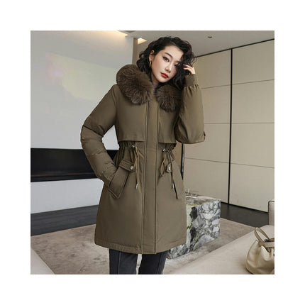 Women's Winter Warm Coat Fleece Line Parka Jacket with Faux Fur Hood