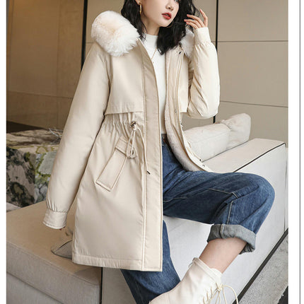 Women's Winter Warm Coat Fleece Line Parka Jacket with Faux Fur Hood