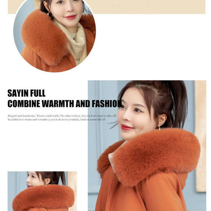 Women's Winter Warm Coat Fleece Lined Thicken Parka Jacket with Faux Fur Hood