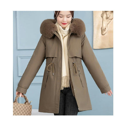 Women's Winter Warm Coat Fleece Lined Thicken Parka Jacket with Faux Fur Hood