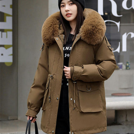 Women's Winter Puffer Lined Winter Parka Coat with Faux Fur Hood