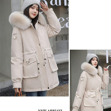 Women's Winter Puffer Lined Winter Parka Coat with Faux Fur Hood