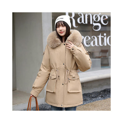 Women's Winter Puffer Lined Winter Parka Coat with Faux Fur Hood