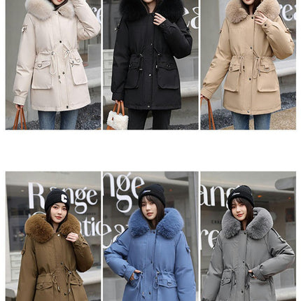 Women's Winter Puffer Lined Winter Parka Coat with Faux Fur Hood