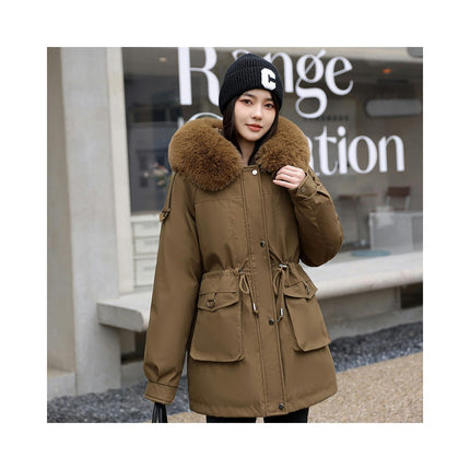 Women's Winter Puffer Lined Winter Parka Coat with Faux Fur Hood