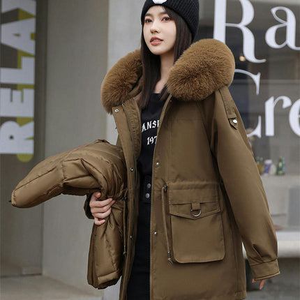 Women's Winter Puffer Lined Winter Parka Coat with Faux Fur Hood