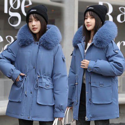 Women's Winter Puffer Lined Winter Parka Coat with Faux Fur Hood