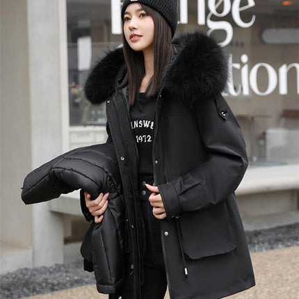 Women's Winter Puffer Lined Winter Parka Coat with Faux Fur Hood