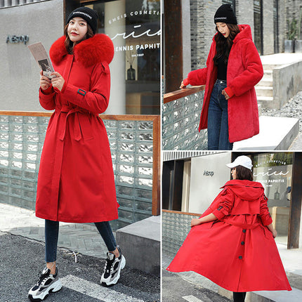 Women's Winter Thicken Long Parka Coat Warm Jacket with Faux Fur Hood