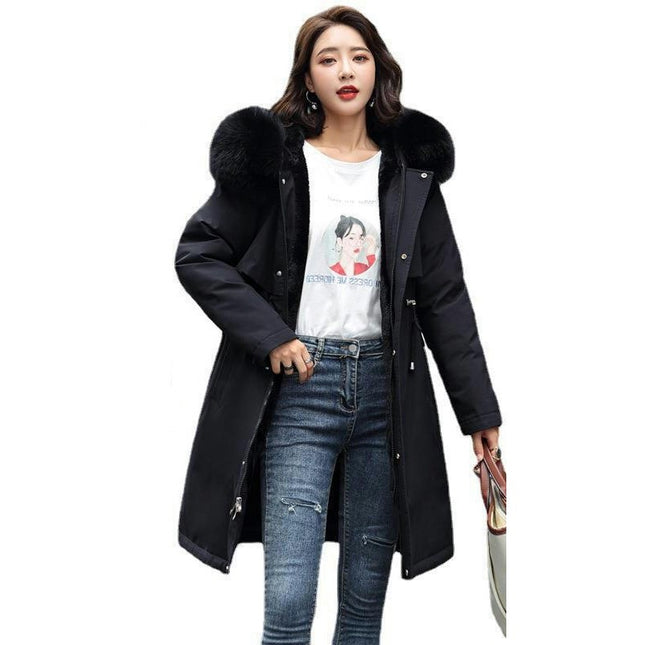 Women's Winter Coat Fleece Line Parka Warm Jacket with Faux Fur Hood