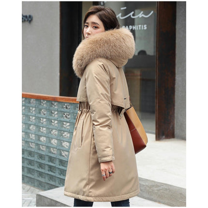 Women's Winter Coat Fleece Line Parka Warm Jacket with Faux Fur Hood