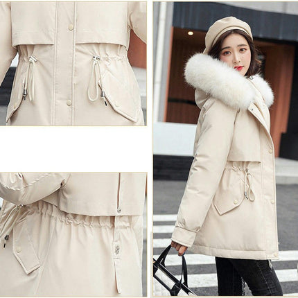 Women Thicken Warm Winter Coat Faux Fur Hood Parka Jacket