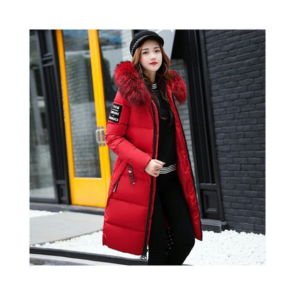 Women's Winter Long Coat Puffer Warm Jacket with Faux Fur Hood