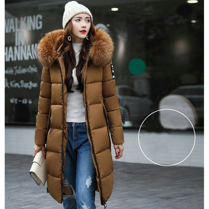 Women's Winter Long Coat Puffer Warm Jacket with Faux Fur Hood