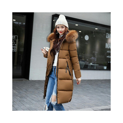 Women's Winter Long Coat Puffer Warm Jacket with Faux Fur Hood