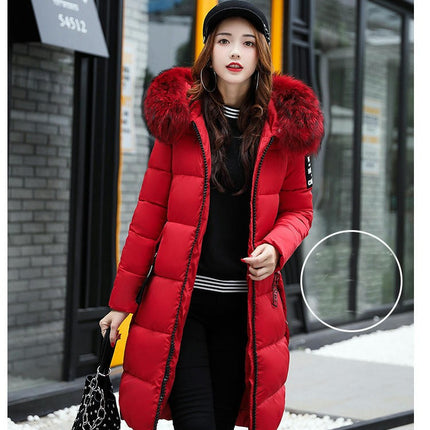 Women's Winter Long Coat Puffer Warm Jacket with Faux Fur Hood