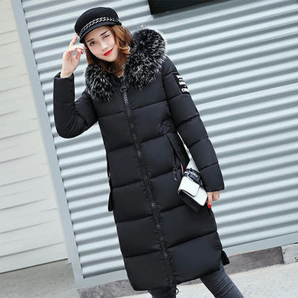 Women's Winter Long Coat Puffer Warm Jacket with Faux Fur Hood