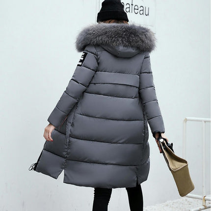 Women's Winter Long Coat Puffer Warm Jacket with Faux Fur Hood