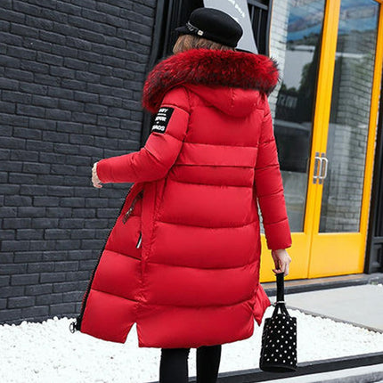 Women's Winter Long Coat Puffer Warm Jacket with Faux Fur Hood